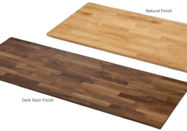 Rubberwood finger joints visible in both natural finish or dark stained