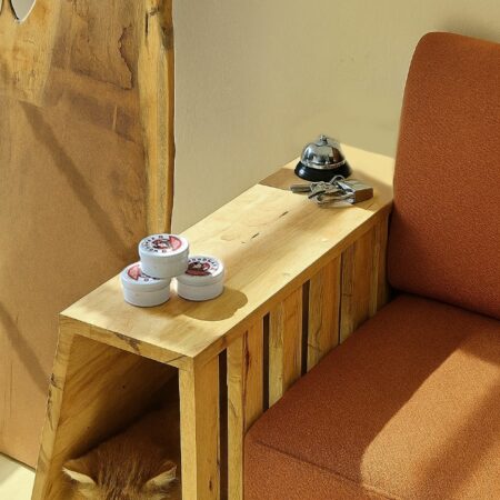 Pet-friendly side table made entirely from rubberwood