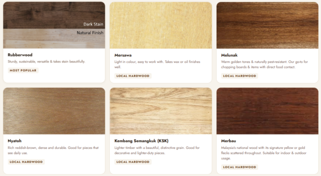 Different types of Malaysian solid wood for furniture
